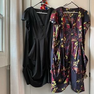 TWO City Chic Zip Tunics - Black and Neon Floral - both size M